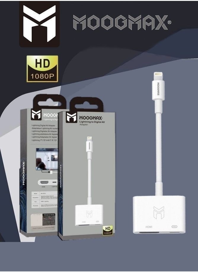 MOOGMAX - Original Lightning To HDMI Digital AV Adapter White. From MOOGMAX. - Image 1