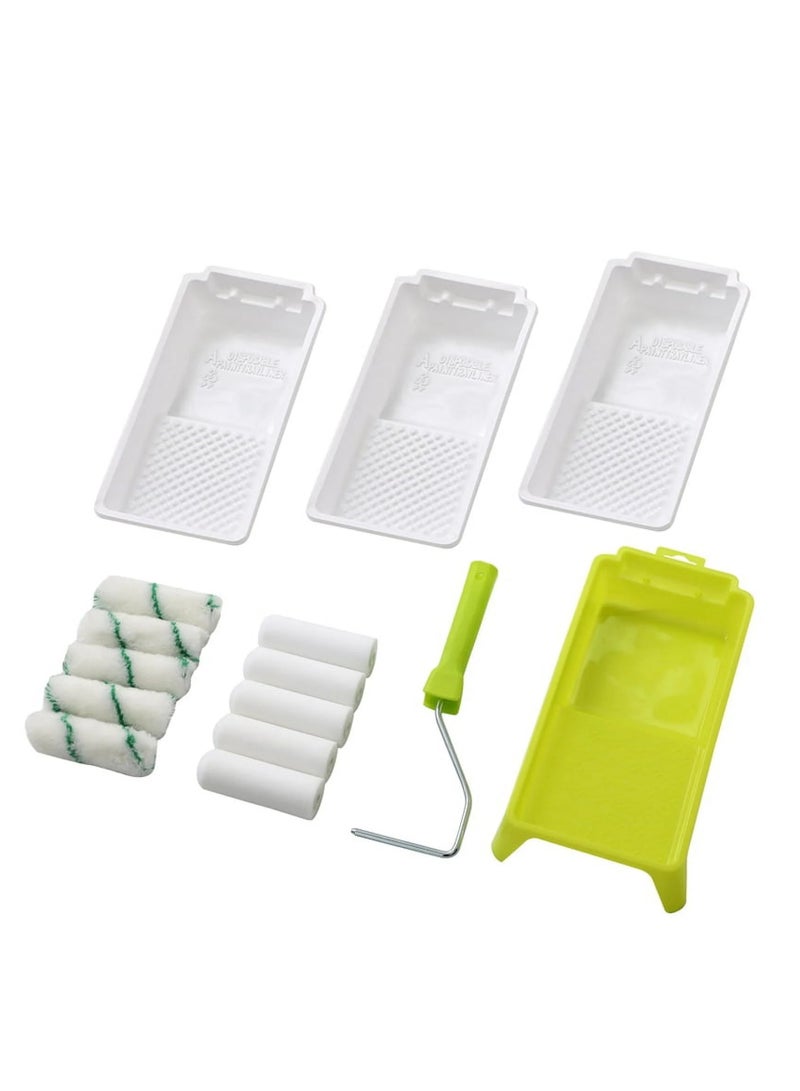 LYNLYN 15 PCS Foam Paint Roller Tray Set, 4-Inch Mini Roller Cover Refills with Frame, Paint Tray, Liners, High-Density Foam Small Roller Naps, Bathtub Refinishing Sponge Roller Kit - Image 1