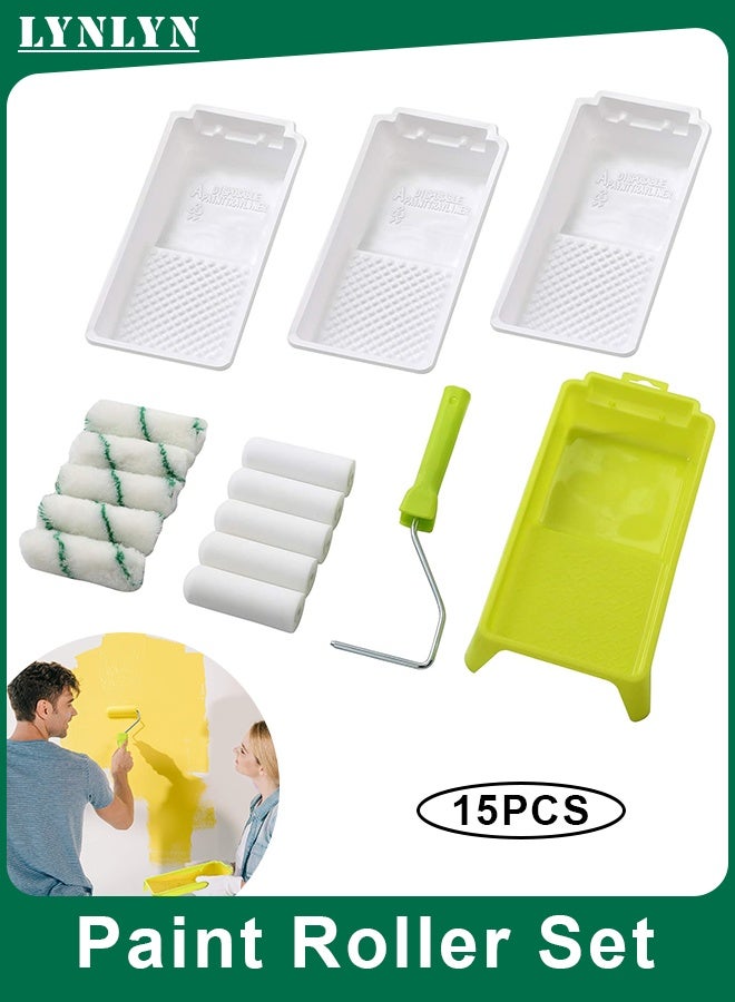 لينلي مجموعة أسطوانات طلاء إسفنجية من 15 قطعة، أسطوانات صغيرة مع إطار، صينية وبطانات، أغطية من الإسفنج عالي الكثافة والألياف الدقيقة للجدران، والأثاث، والأبواب، ومشاريع الطلاء المنزلية. - Image 1