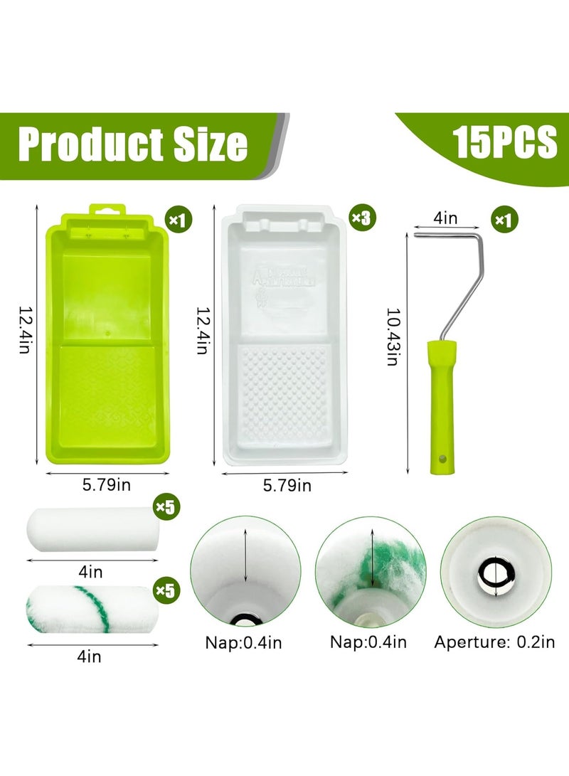 لينلي مجموعة أسطوانات طلاء إسفنجية من 15 قطعة، أسطوانات صغيرة مع إطار، صينية وبطانات، أغطية من الإسفنج عالي الكثافة والألياف الدقيقة للجدران، والأثاث، والأبواب، ومشاريع الطلاء المنزلية. - Image 5