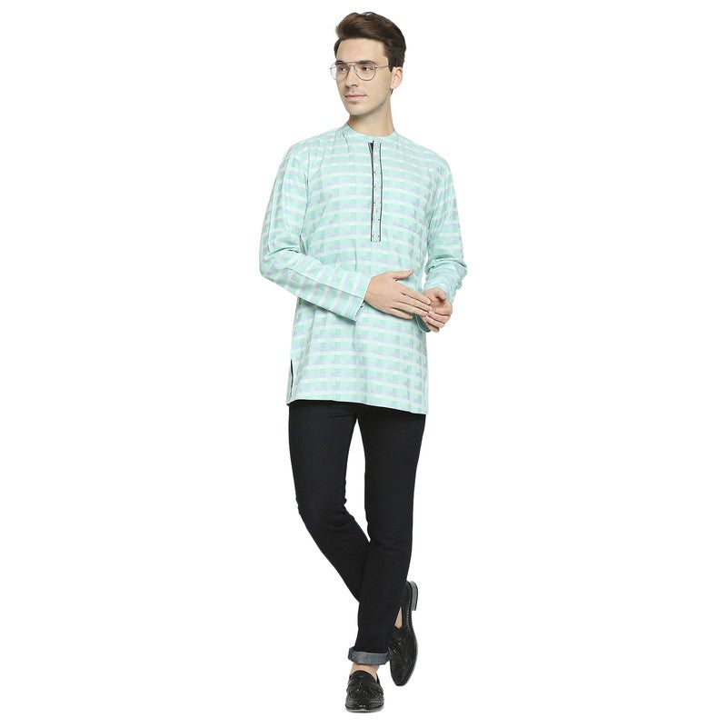 ARCHATTIRE Men’s Green and White Checked Kurta for Men - Image 5