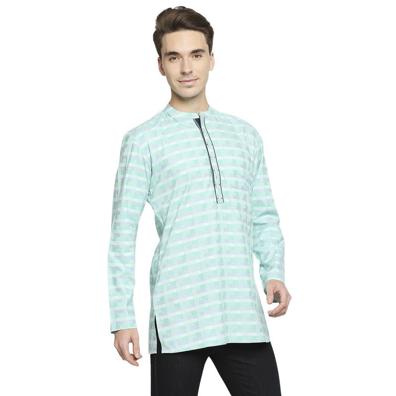 ARCHATTIRE Men’s Green and White Checked Kurta for Men - Image 3