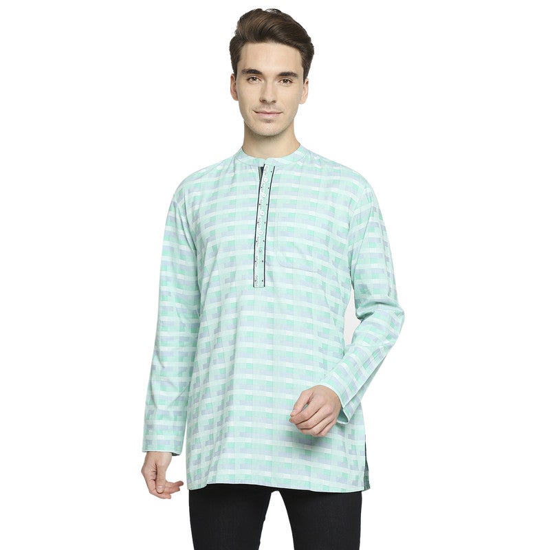 ARCHATTIRE Men’s Green and White Checked Kurta for Men - Image 1