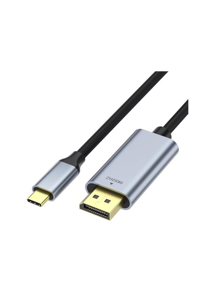 USB Type C to Display Port Cable 2 Meters Braided Male to Male 8K 60Hz Thunderbolt 3 Compatible for Laptops Tablets and Phones - Image 1