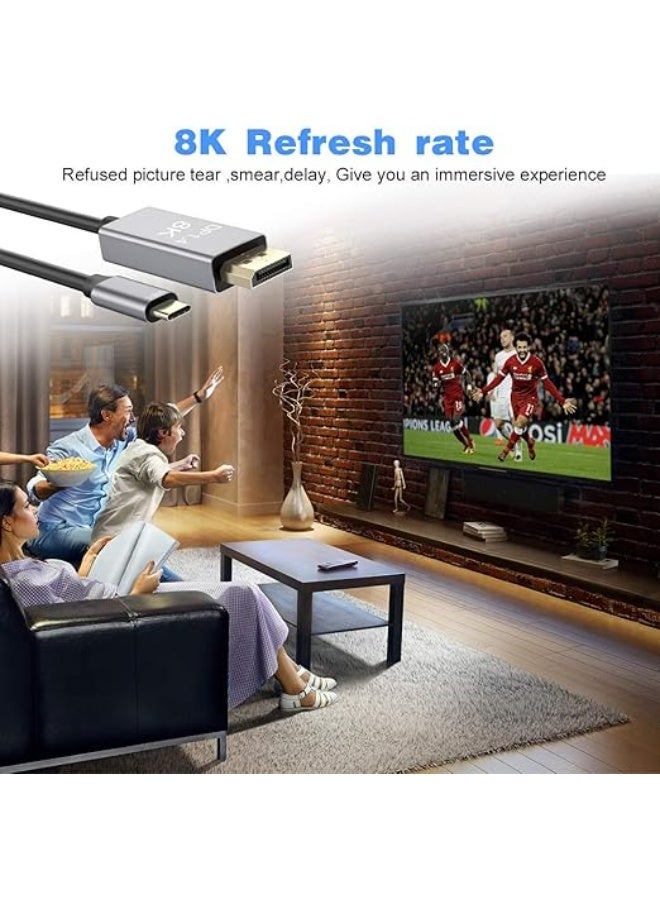 USB Type C to Display Port Cable 2 Meters Braided Male to Male 8K 60Hz Thunderbolt 3 Compatible for Laptops Tablets and Phones - Image 3