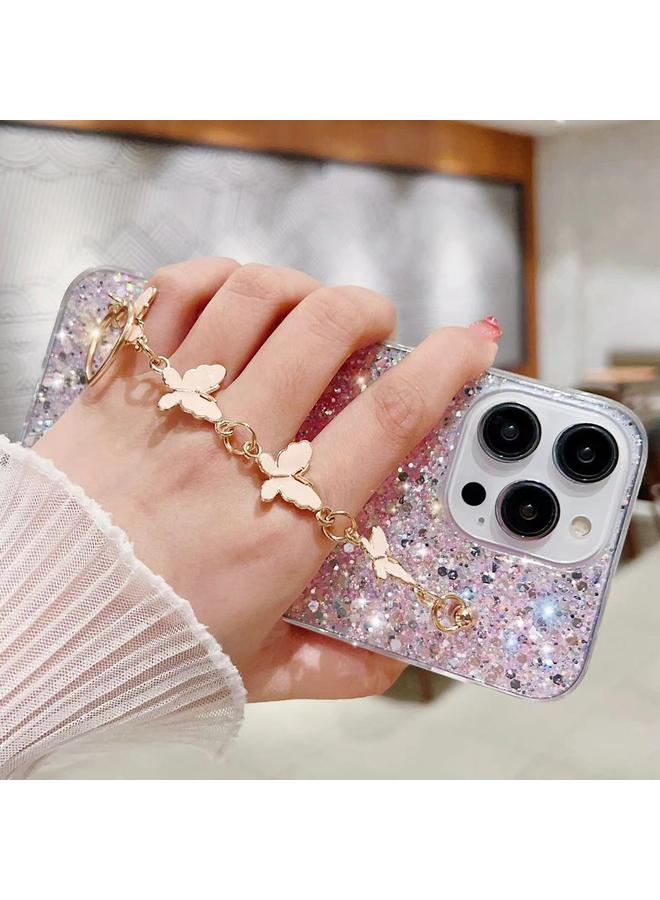 Zaboon Case For iPhone 13 Pro Max Starry Sequin Butterfly Chain Epoxy TPU Phone Case - Image 4