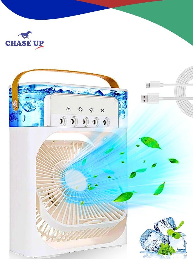 تشيس اب مروحة تبريد مكيف هواء محمولة، مروحة مكتب USB بثلاث سرعات للرياح و7 ألوان إضاءة LED وخزان مياه سعة 680 مل، مروحة مكيف هواء تبخيري صغيرة للغرفة والمكتب، مبرد هواء شخصي - Image 1