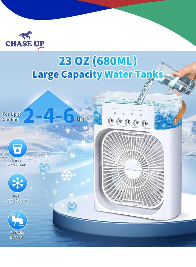 تشيس اب مروحة تبريد مكيف هواء محمولة، مروحة مكتب USB بثلاث سرعات للرياح و7 ألوان إضاءة LED وخزان مياه سعة 680 مل، مروحة مكيف هواء تبخيري صغيرة للغرفة والمكتب، مبرد هواء شخصي - Image 2