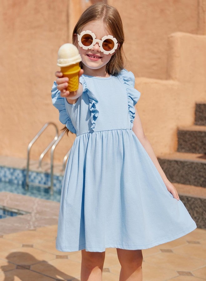 آرشنر فستان أرشينر للبنات الصغيرات بأكمام مكشكشة، فستان صيفي كاجوال للشاطئ بدون ظهر، فستان أزرق للبنات مقاس 5T - Image 2