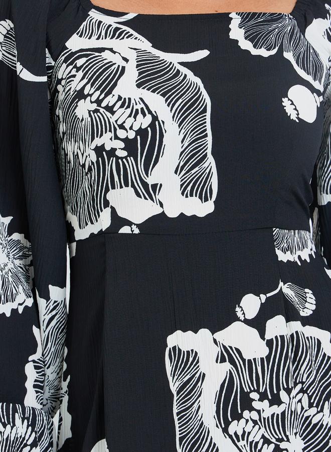 Styli Black Floral Square Neck Maxi Dress - Image 4