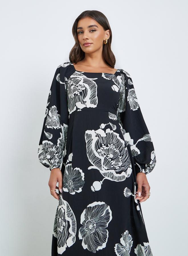 Styli Black Floral Square Neck Maxi Dress - Image 3