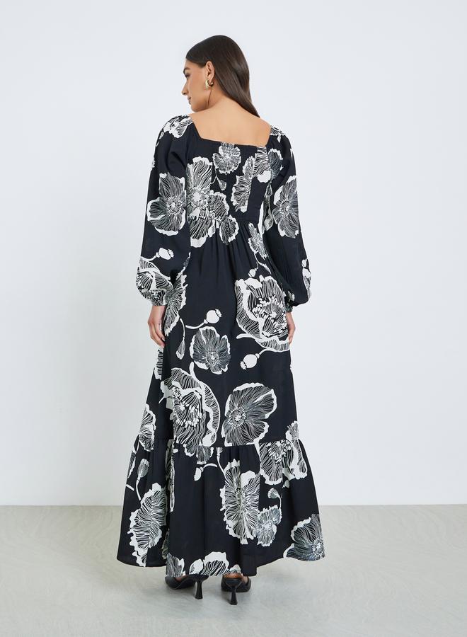 Styli Black Floral Square Neck Maxi Dress - Image 5
