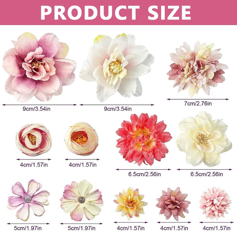 PALAY مجموعة بالاي 21 قطعة من دبابيس الشعر الزهرية البوهيمية للنساء والفتيات، دبابيس شعر شيفون متنوعة، دبابيس شعر زهرية، إكسسوارات شعر زهرية لحفلات الزفاف والتصوير الفوتوغرافي - Image 2
