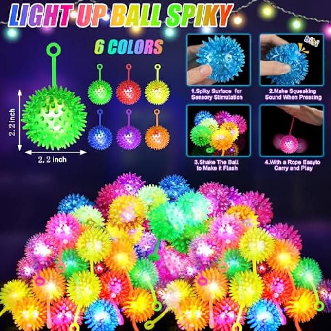 SHQDD 12 PCS Light up Ball, LED Bouncy Ball, Flashing Squeaky Ball, Spiky Balls for Kids, 2.55inch Light up Sensory Toys, Glow in The Dark Toys, for Party Favors, Prizes for Kids, Classroom Prizes - Image 3