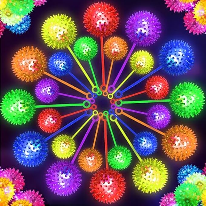 SHQDD 12 PCS Light up Ball, LED Bouncy Ball, Flashing Squeaky Ball, Spiky Balls for Kids, 2.55inch Light up Sensory Toys, Glow in The Dark Toys, for Party Favors, Prizes for Kids, Classroom Prizes - Image 1