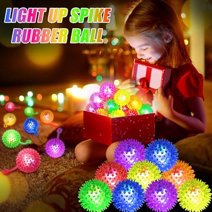 SHQDD 12 PCS Light up Ball, LED Bouncy Ball, Flashing Squeaky Ball, Spiky Balls for Kids, 2.55inch Light up Sensory Toys, Glow in The Dark Toys, for Party Favors, Prizes for Kids, Classroom Prizes - Image 4