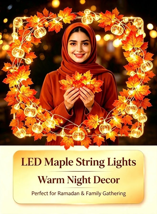 سلسلة أضواء بتصميم أوراق القيقب الخريفية (1.5 متر، 10 مصابيح LED) – تتميز بوضعي تشغيل (إضاءة ثابتة ووميض) وتعمل بالبطارية؛ زينة معلّقة احتفالية مثالية لعيد الشكر، والهالوين، والحفلات، وديكور المنزل، والهدايا - Image 4