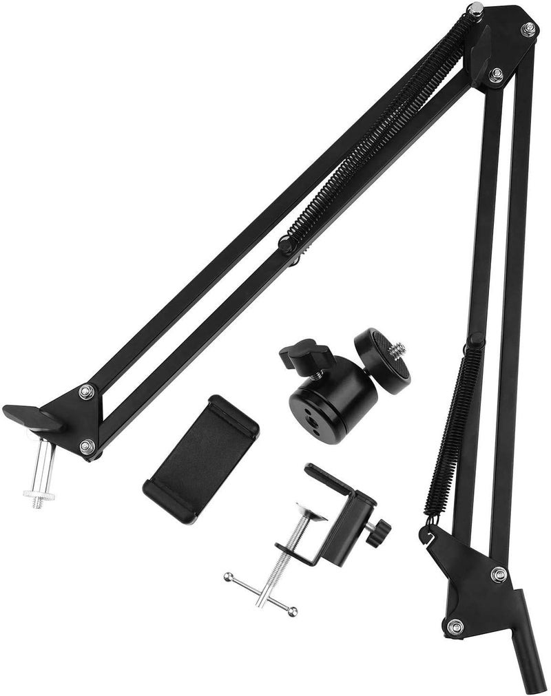 حامل كاميرا الويب المكتبي 8" مع حلقة ضوء سيلفي وحامل هاتف لمقاطع فيديو يوتيوب واجتماعات الفيديو والمؤتمرات عبر الإنترنت متوافق مع كاميرات لوجيتك والهواتف المحمولة