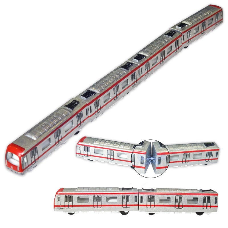 OTONOPI 4 Pcs Toy Train Set Alloy Subway Underground Magnetic Subway Toys Die cast Bullet Train with Magnetic Connectors Linked High Speed Locomotive Engine Toy Car for Kids Age 3 Up - Image 3