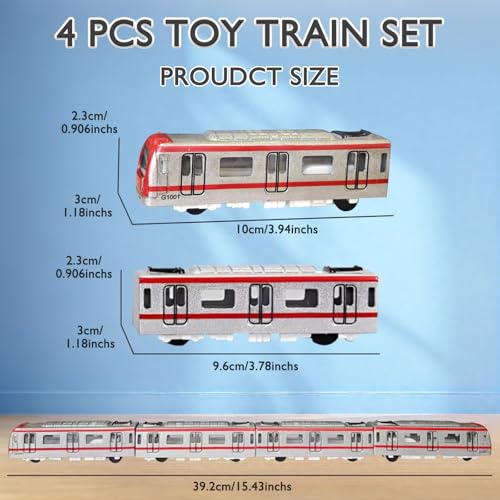 OTONOPI 4 Pcs Toy Train Set Alloy Subway Underground Magnetic Subway Toys Die cast Bullet Train with Magnetic Connectors Linked High Speed Locomotive Engine Toy Car for Kids Age 3 Up - Image 5