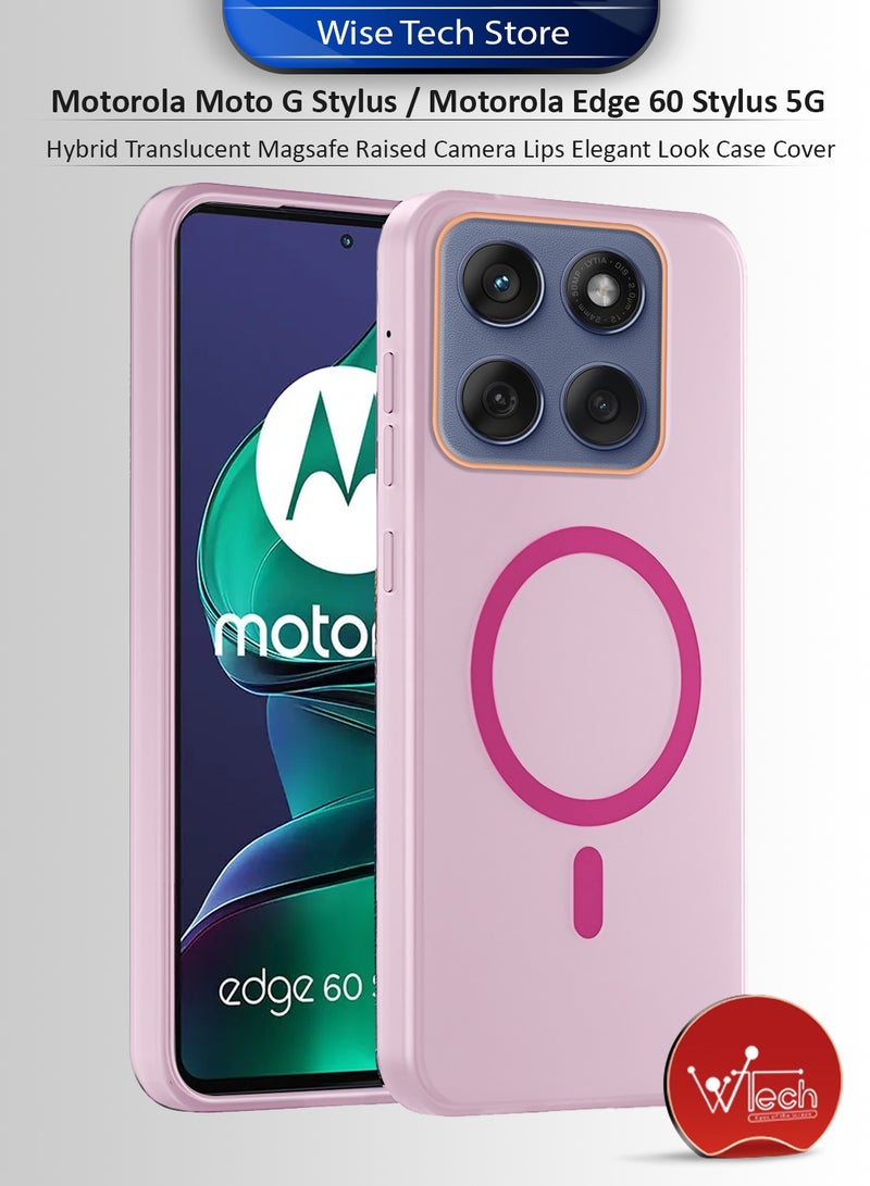 دبليو تيك غطاء هاتف شفاف هجين متوافق مع الماجسيف وشحن مغناطيسي مع حواف مرتفعة للكاميرا لموتورولا موتو جي ستايلس / موتورولا إيدج 60 ستايلس 5G 2025 - وردي فاتح أنيق (MCMPMN) - Image 1