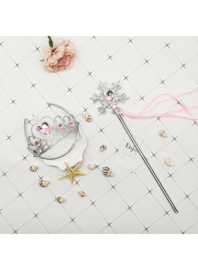 Princess Crown Wand Toy Set Birthday Gift Two-piece Pullover Hair Accessories Ice Snow Aisha Magic Wand Crown Princess Set-Color:Blue Two-piece Set - Image 2