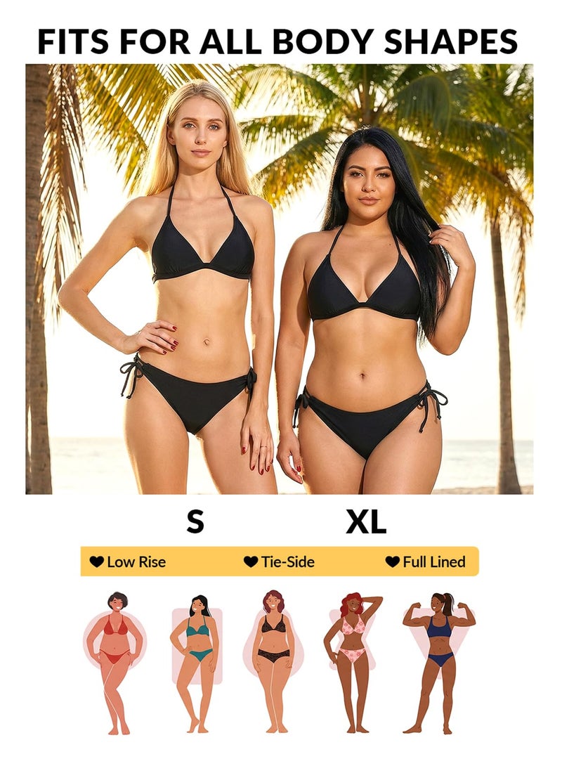 Zmart String Tie Side Bikini Bottoms - Women Full Coverage Swimsuit Bottom Mid Rise Mid Waist Swim Bathing Suit Bottom Black S - Image 5