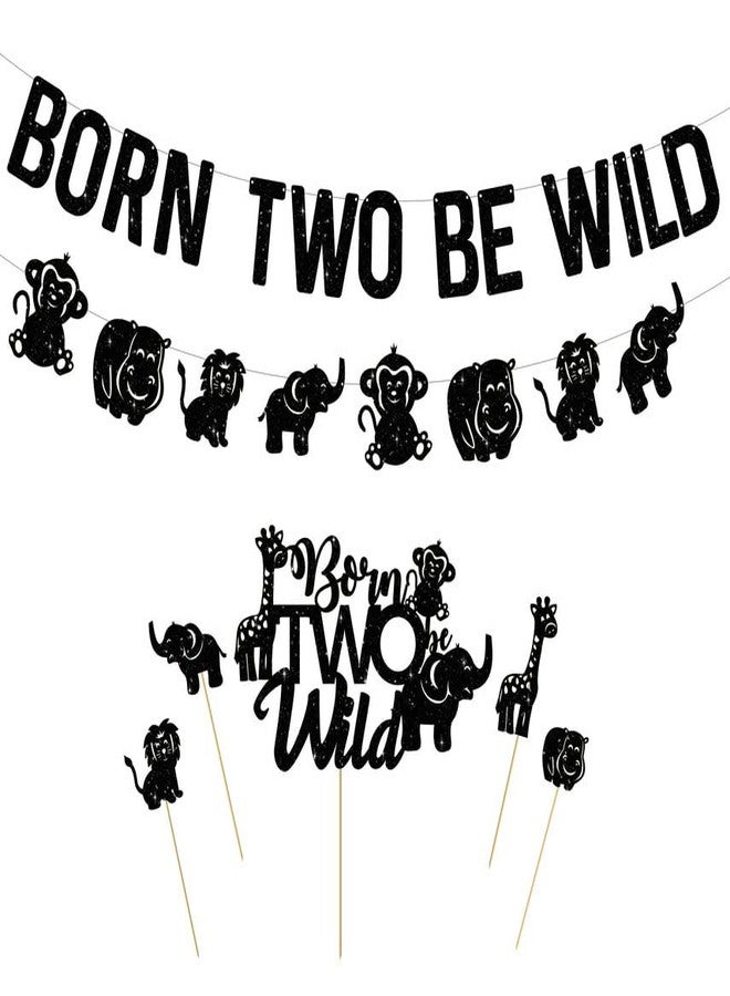 SVM CRAFT® Born Two Be Wild Banner Two Wild Banner and cake topper (2 Pieces), two wild cake toppers