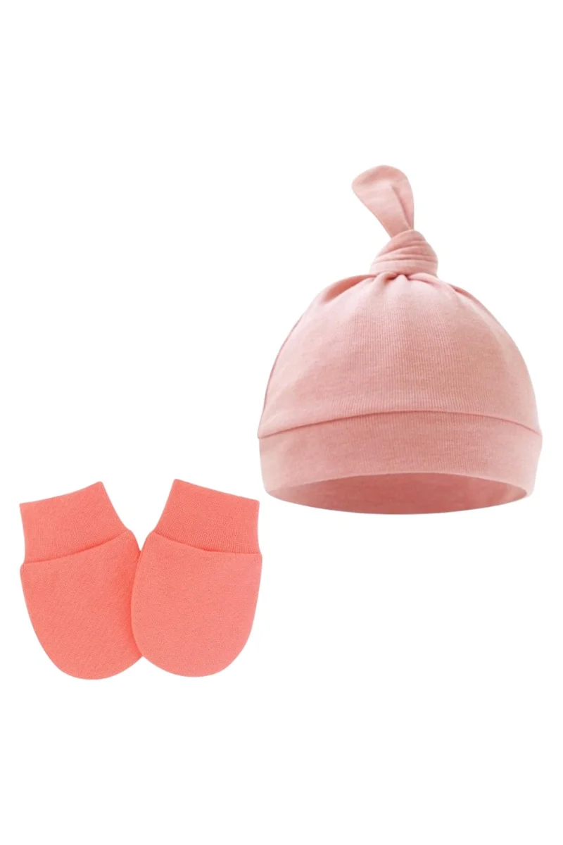 بمبىمىشى Bambimici -  2 pcs TinyTops Baby Beanie and Mittens - Pomelo Pink