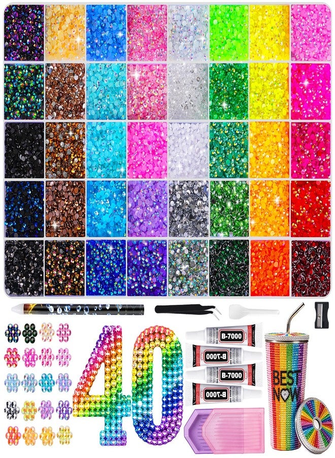 BestNow 46000Pcs Resin Jelly Rhinestones for Bedazzling, 40 Colors 3mm Flatback Rhinestones with 4Pcs 10ml B7000 Jewelry Glue & Tools, Bedazzling Kit for Nail Art Crafting Book Makeup - Image 1
