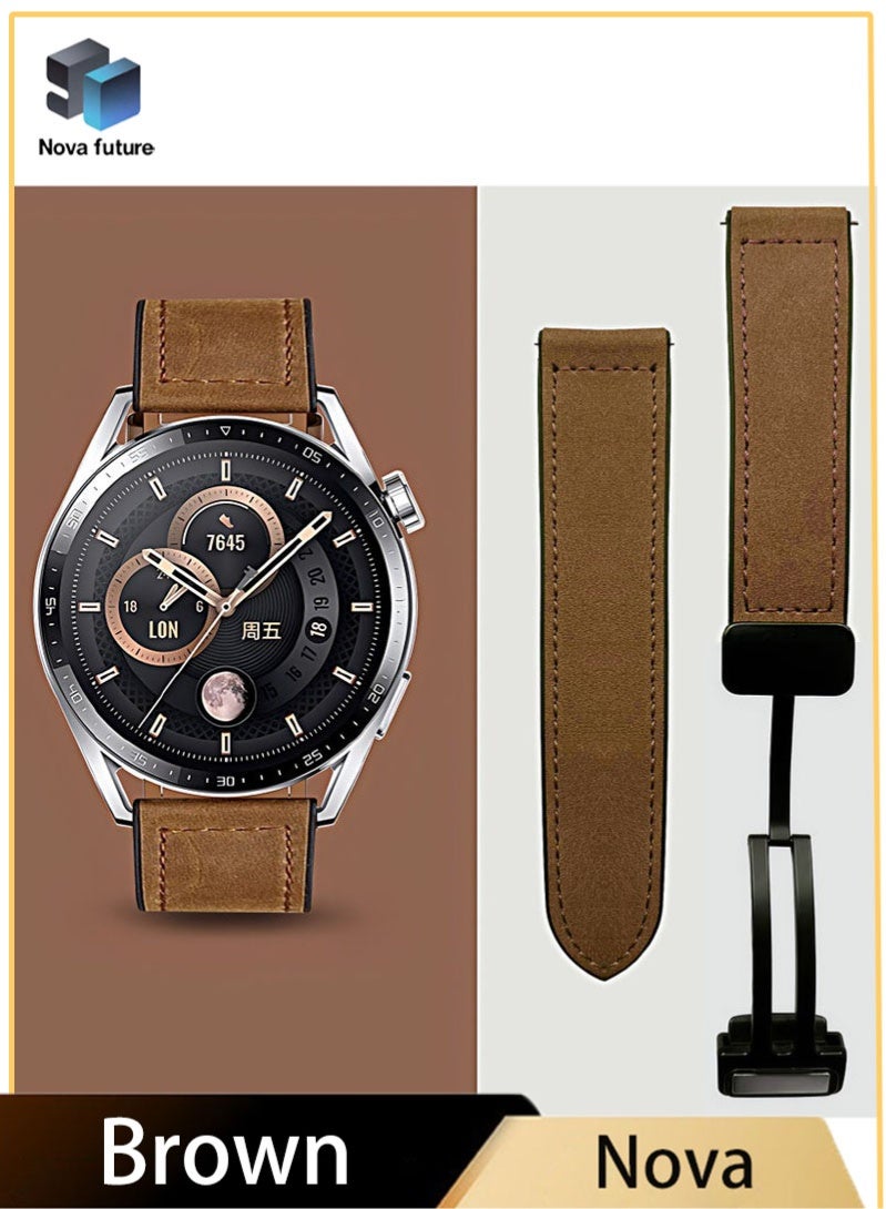 Nova future Leather Watch Strap 22mm with Magnetic Buckle Compatible with Huawei GT3 GT4 46mm GT3 Pro Watch 3 GT2e GT2 Pro 42 46mm and Samsung Galaxy Watch 3 45mm Gear S3 for Everyday Wear - Image 1