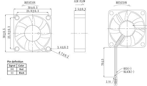 Easycargo Raspberry Pi Fan 30x30x7mm, Raspberry Pi Cooling Fan Brushless 3.3V 5V DC Quiet Fan for Raspberry Pi 4, 3 B+ and B, Pi 2, Pi B+, RetroFlag NESPI Case (30mmx30mmx7mm) (Black 1-Pack) - Image 3