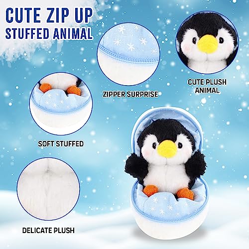 Made By Aliens Snowball Zip up Surprise Egg Stuffed Animal 6 inch Cute and Soft Plush Toy Assortment for Friends Family All Ages Spring Holidays Easter Birthday Penguin - Image 5