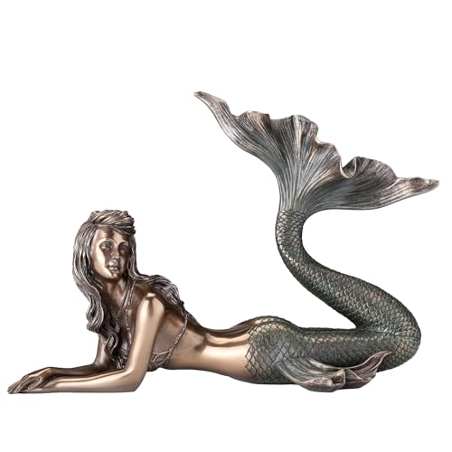 Veronese Design تمثال حورية البحر المستلقية بتصميم فيرونيسي بارتفاع 7 58 بوصة، تمثال بحري، تمثال زخرفي