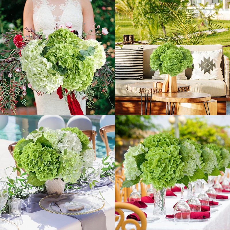 ZYTUYO 4 Pcs Real Touch Light Green Dark Green Hydrangeas Artificial Flower 21'' Realistic Faux Latex Hydrangeas Flower for Home Decor Kitchen Living Room Spring Table Wedding Xmas Arrangement - Image 5