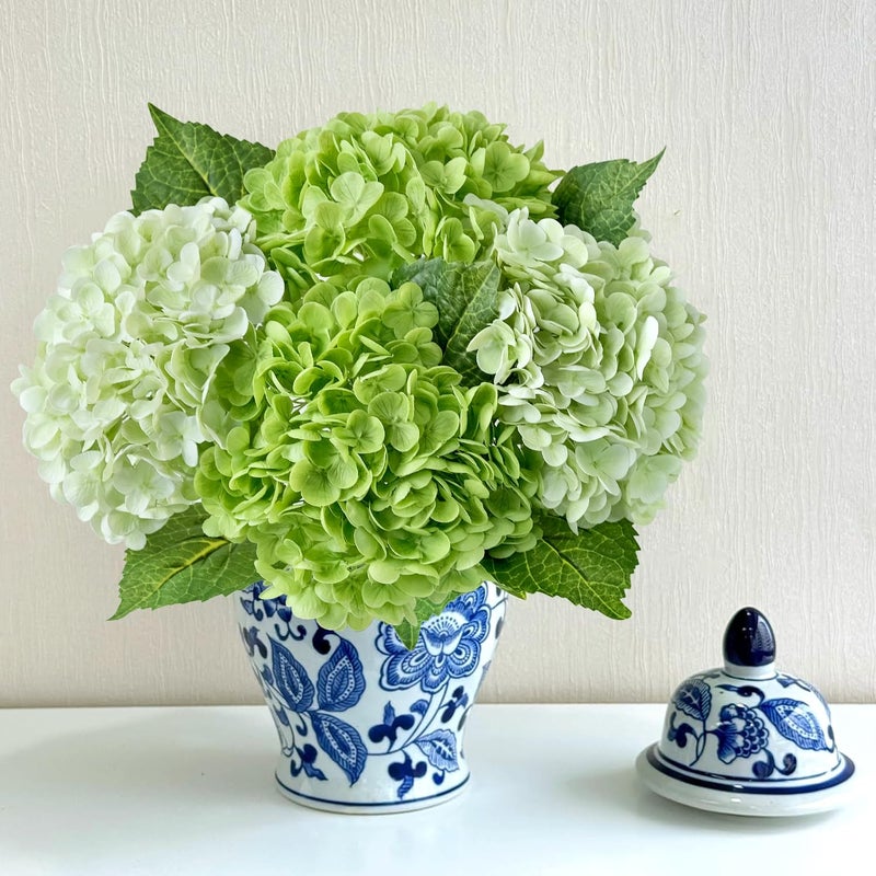ZYTUYO 4 Pcs Real Touch Light Green Dark Green Hydrangeas Artificial Flower 21'' Realistic Faux Latex Hydrangeas Flower for Home Decor Kitchen Living Room Spring Table Wedding Xmas Arrangement - Image 1