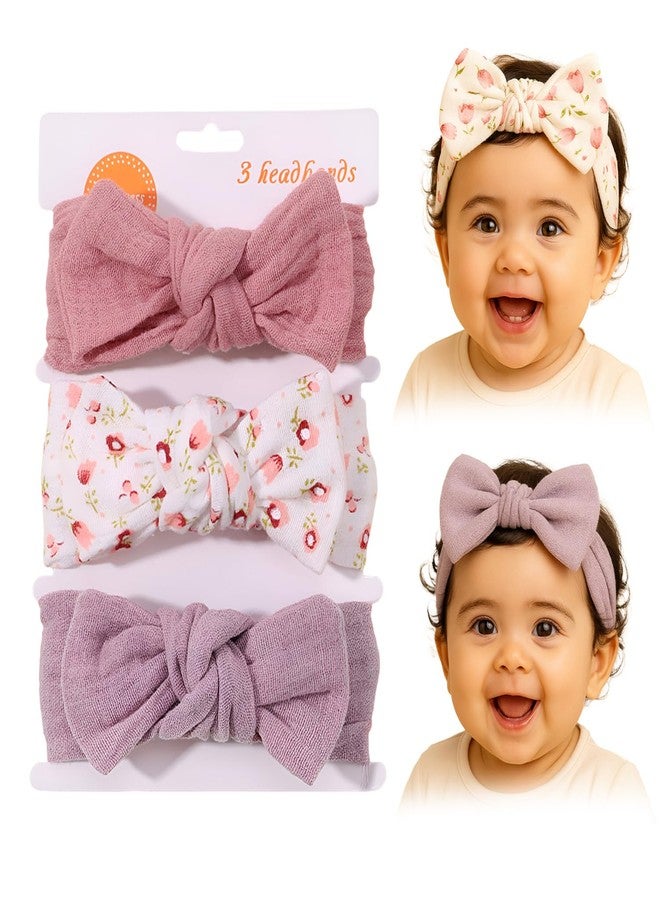 SYGA 3 Pcs Baby Headband Nylon Bow Soft Stretchable Hairband for Newborn Infant Toddler Kids For 0-3 Year (Type-D, Free Size) - Image 1
