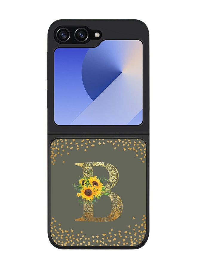 Stylizedd Rugged Black edge case for Samsung Galaxy Z Flip7 FE, Slim fit Case Cover - Custom Monogram Initial Letter Floral Pattern Alphabet - B (Olive Green ) - Image 1