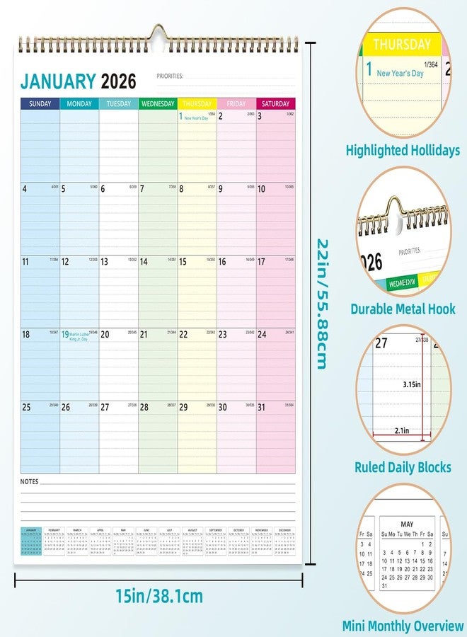 Dayvorax 2026 Wall Calendar - 2026 Calendar from January 2026 to June 2027, 15" x 22" Vertical Large Wall Calendar, 18-Month Hanging Calendar 2026-2027 with Julian Date, Large, Ruled Blocks - Image 3