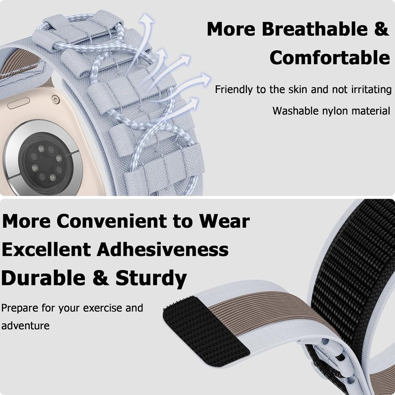 إكسفور حزام نايلون قوي من Excefore لساعة Apple Watch Ultra 2، متوافق مع موديلات 49مم، 45مم، 44مم، 42مم، حزام منسوج بحلقة رياضية فردية مع فيلكرو لسلسلة iWatch 9، 8، 7، SE، 6، Ultra، للرجال - Image 5