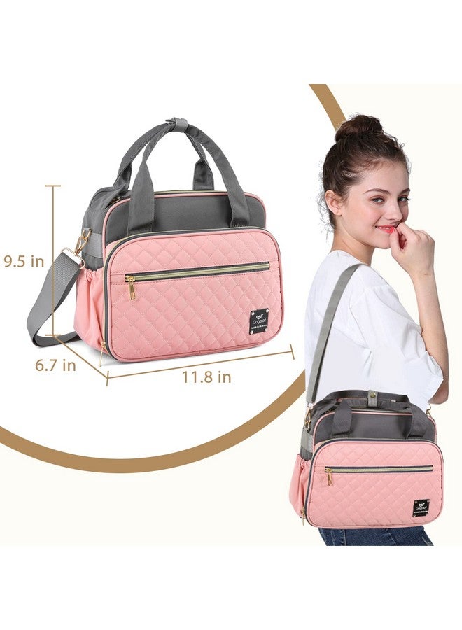 Gogoso Crossbody Small Diaper Bag, Cute Mini Baby Diaper Tote Bags with Insulated Pockets for Traveling Outdoor Parent, Pink & Gray  - Image 4