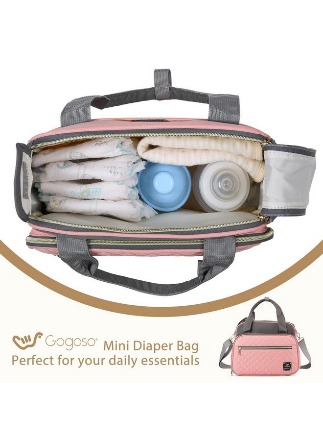 Gogoso Crossbody Small Diaper Bag, Cute Mini Baby Diaper Tote Bags with Insulated Pockets for Traveling Outdoor Parent, Pink & Gray  - Image 3
