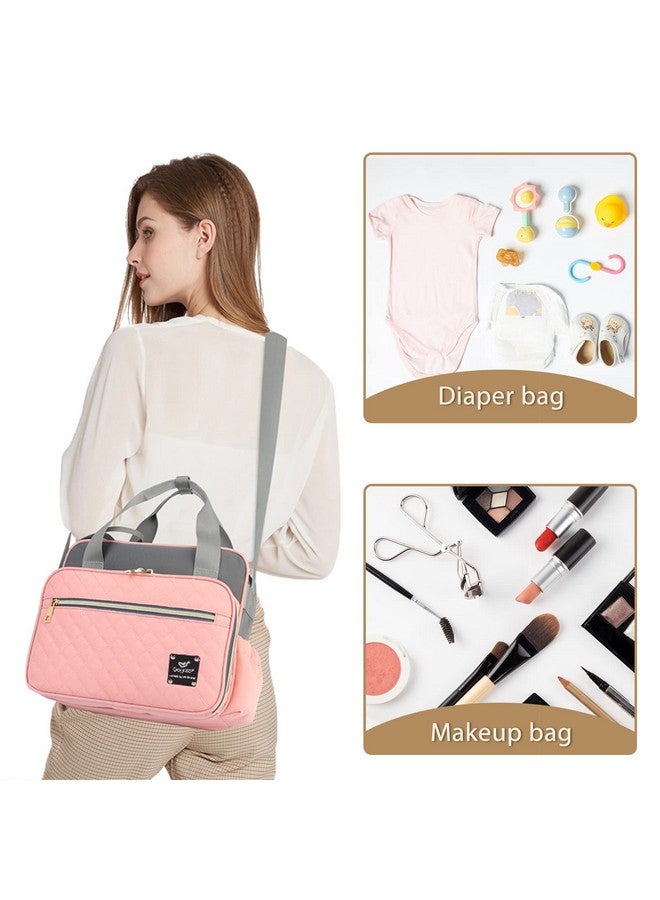 Gogoso Crossbody Small Diaper Bag, Cute Mini Baby Diaper Tote Bags with Insulated Pockets for Traveling Outdoor Parent, Pink & Gray  - Image 2