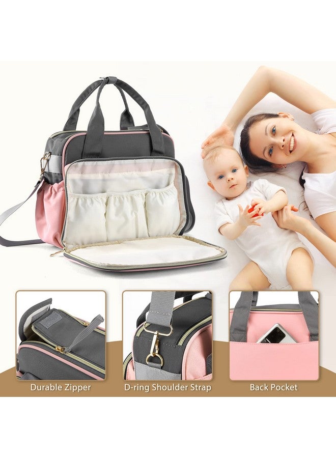 Gogoso Crossbody Small Diaper Bag, Cute Mini Baby Diaper Tote Bags with Insulated Pockets for Traveling Outdoor Parent, Pink & Gray  - Image 1