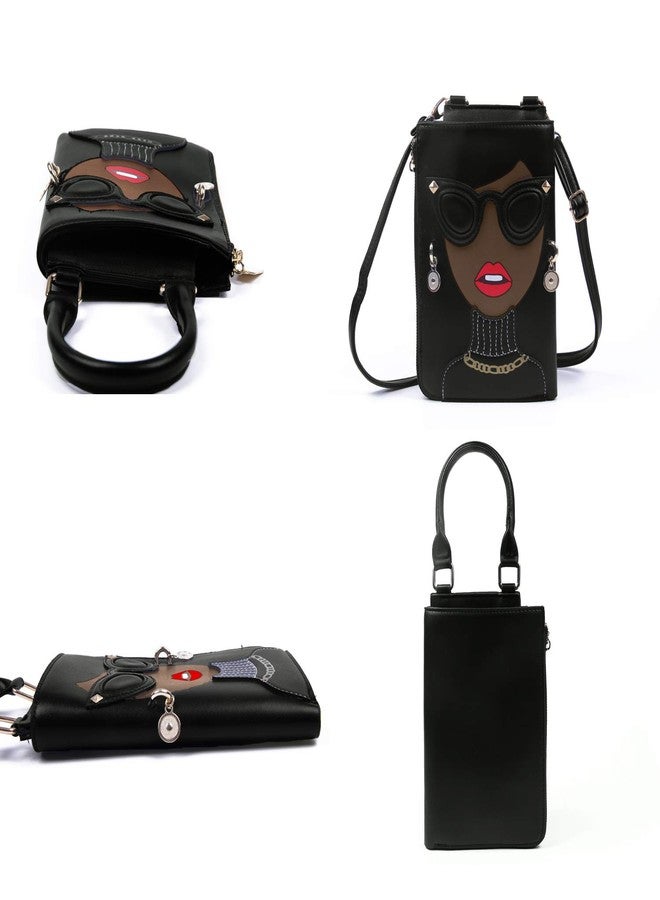 KUANG! Women Novelty Lady Face Shoulder Bags Funky PU Leather Top Handle Satchel Handbags Clutch Purse for Women - Image 4