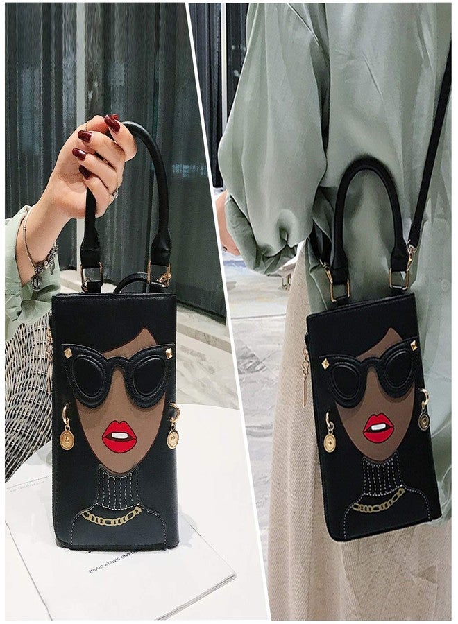 KUANG! Women Novelty Lady Face Shoulder Bags Funky PU Leather Top Handle Satchel Handbags Clutch Purse for Women - Image 2