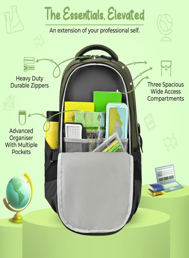 Gear Inspired 19"/36L Large Water Resistant School Bag | Casual Backpack | Daypack | Travel Backpack | Kids Bag for Boys/Girls (Olive - Black) - Image 4