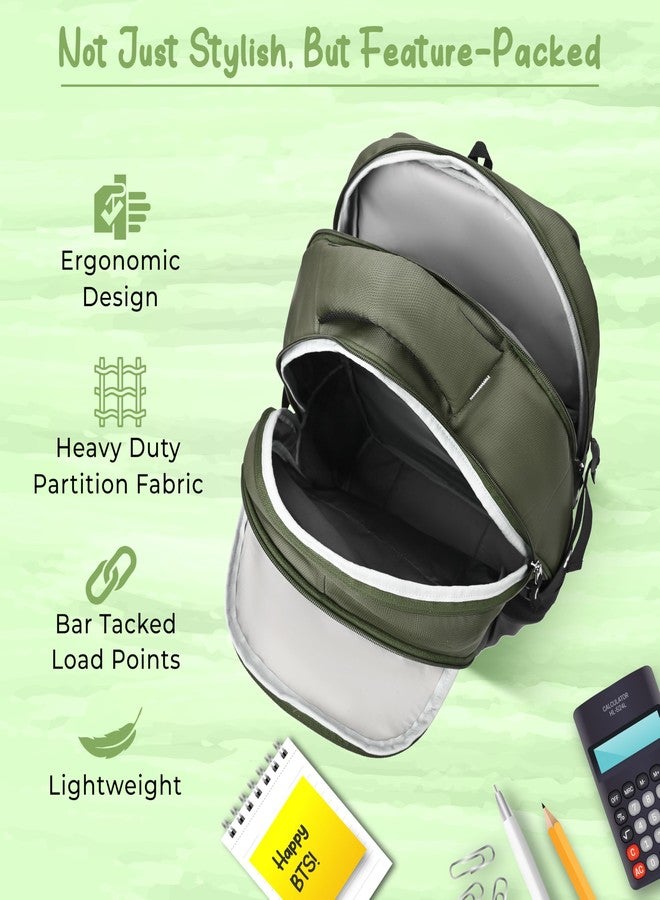 Gear Inspired 19"/36L Large Water Resistant School Bag | Casual Backpack | Daypack | Travel Backpack | Kids Bag for Boys/Girls (Olive - Black) - Image 5