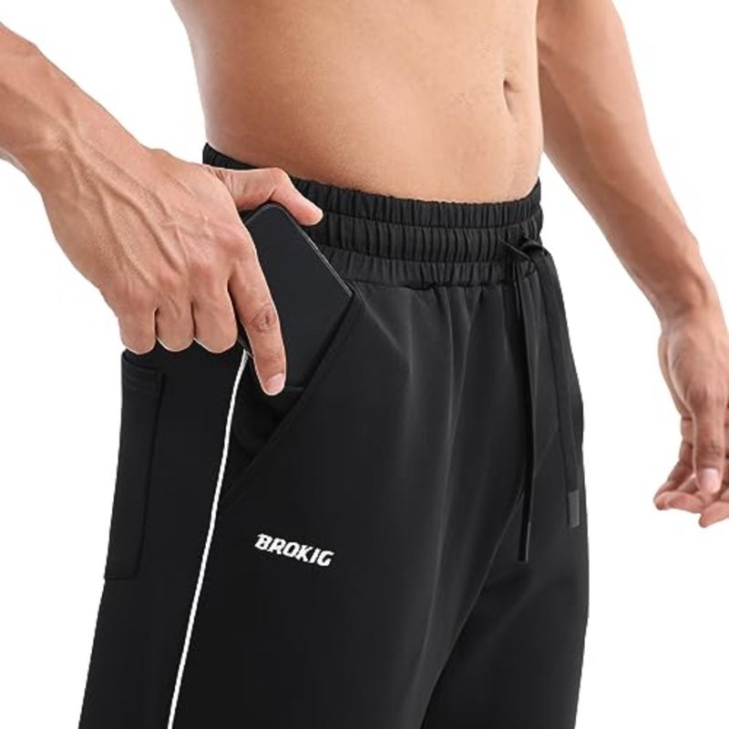 BROKIG Mens Open Bottom Jogger Pants, Loose Fit Straight Leg Casual Trousers Stretch Sport Sweatpants Zipper Pocket - Image 3