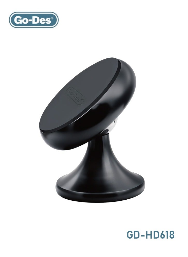 Go-Des GD-HD618 Magnetic Car Phone Holder – 360° Rotating Mini Dashboard Mount with N52 Magnets, Strong Adhesive Base, Metal Body, Universal Fit - Image 1